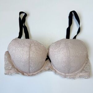 Victoria’s Secret Dream Angels Lace Demi Double Bra 34D Nude Black Shimmer